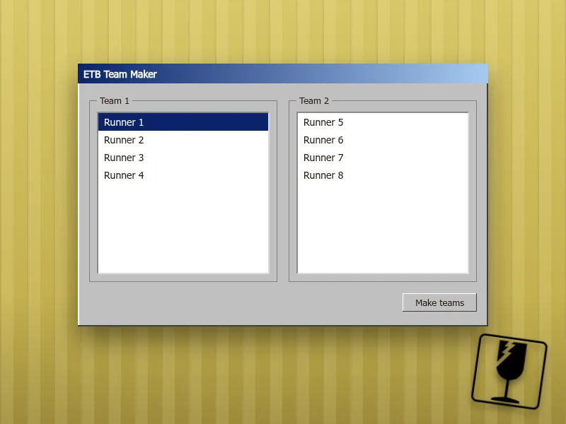 A classic Windows dialog splitting runners into two teams