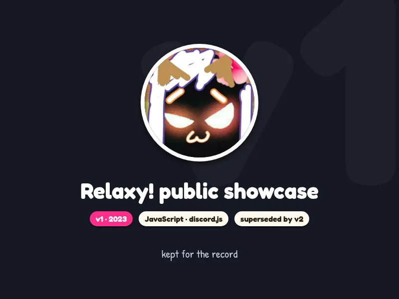 The Relaxy! logo with the v1 public showcase label